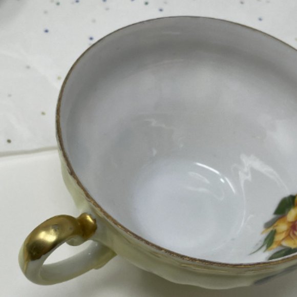 Vintage Lefton China Yellow Floral Peek a Boo Luster Wear Footed Teacup Saucer - Picture 4 of 10